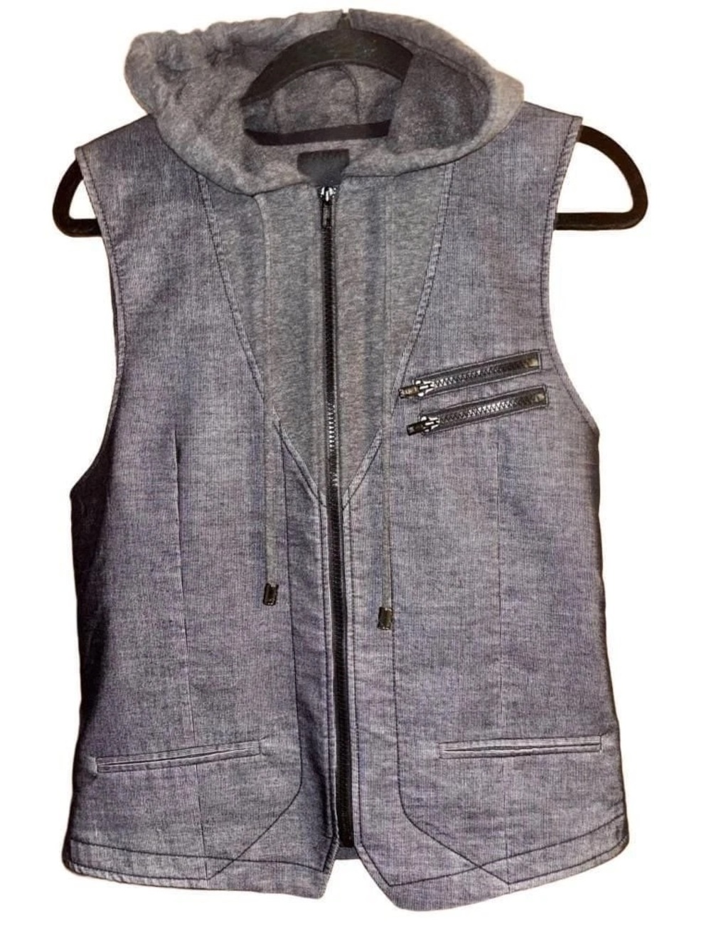 Bar III Men’s Grey Woven Hooded Full Zip Vest w/ Double Zip Pockets 2XL (XXL)